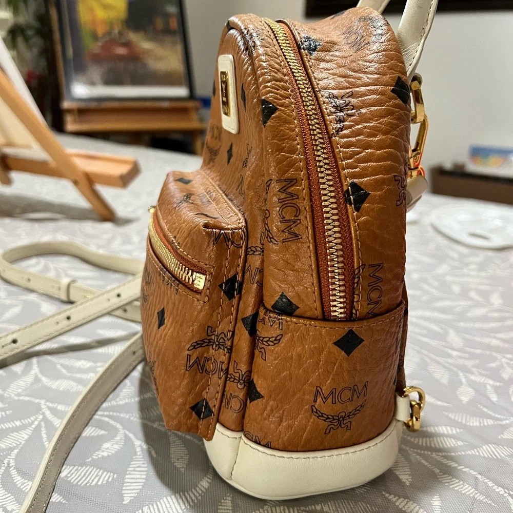 MCM Cognac and Ivory Backpack